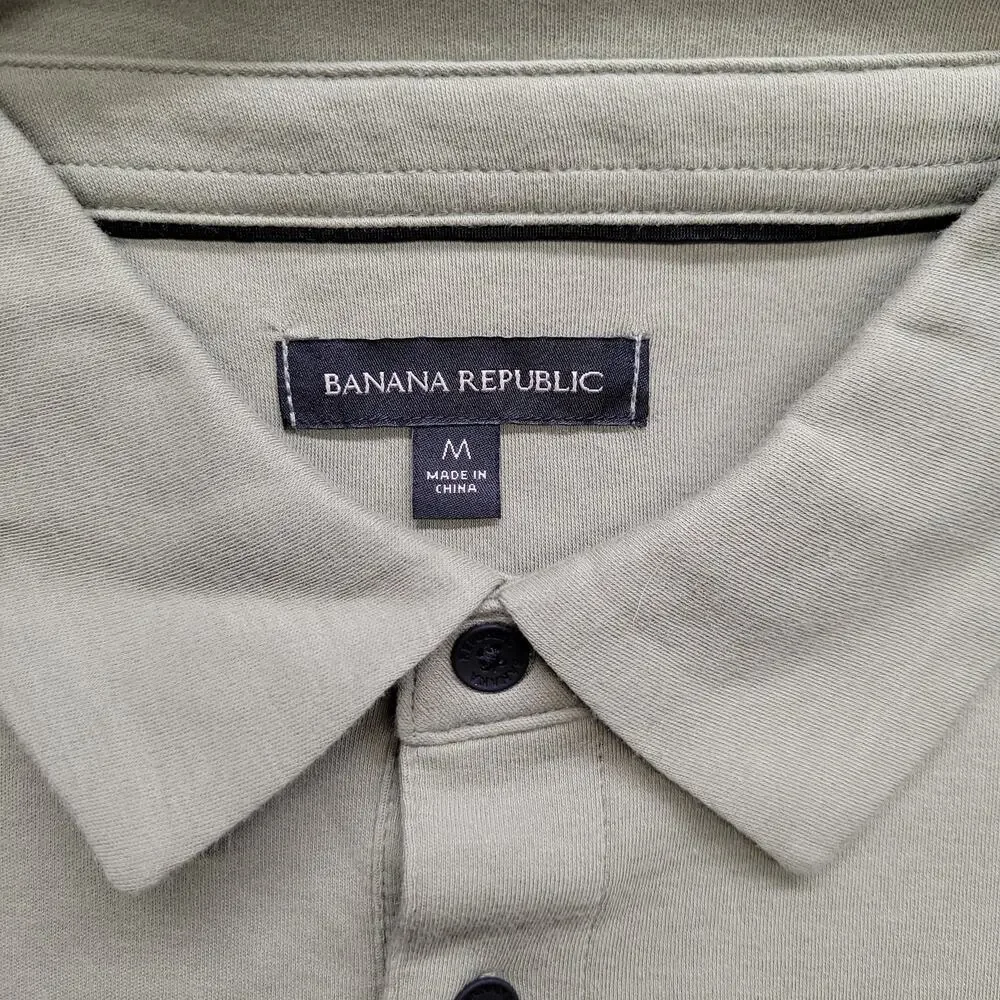 NWT Banana Republic Luxe Touch Polo Shirt Mens Medium Green Long Sleeve